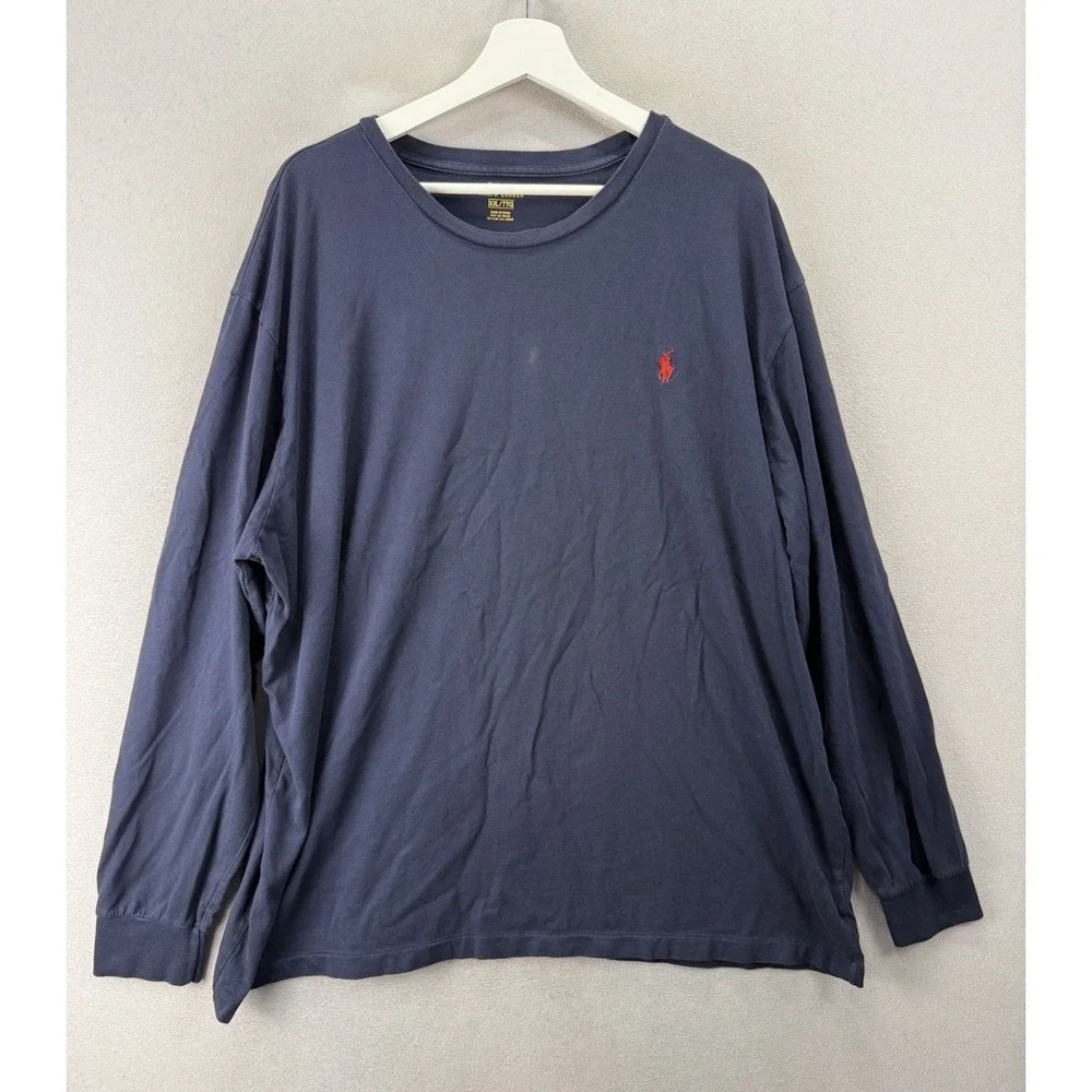 Polo Ralph Lauren T Shirt Men 2XL Navy Long Sleeve‎ Crewneck Red Pony Logo Tee